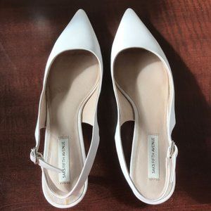 Saks Fifth Avenue, Slingback Kitten Heels, White